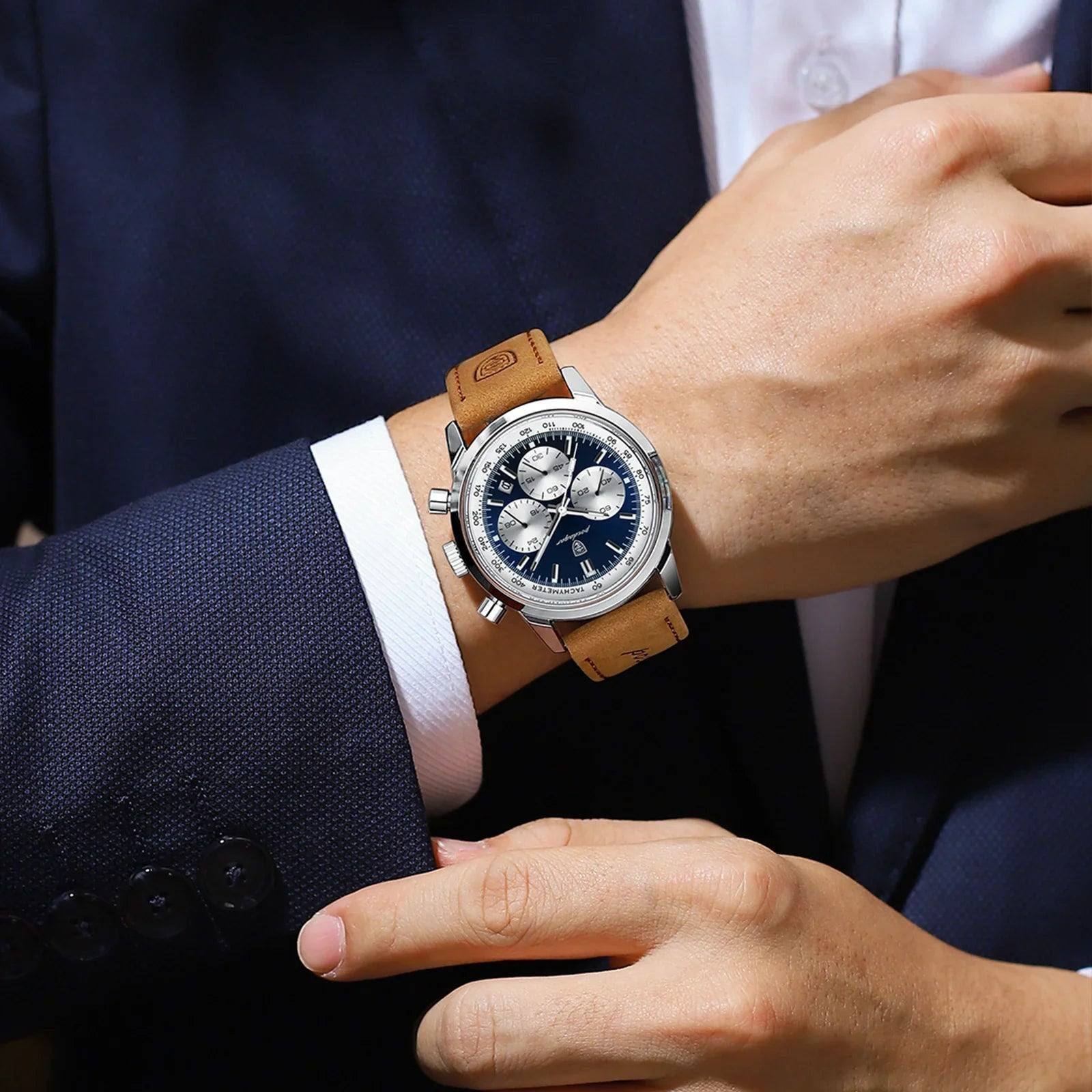 Reloj de acero inoxidable para hombre con correa de cuero suave | Orión