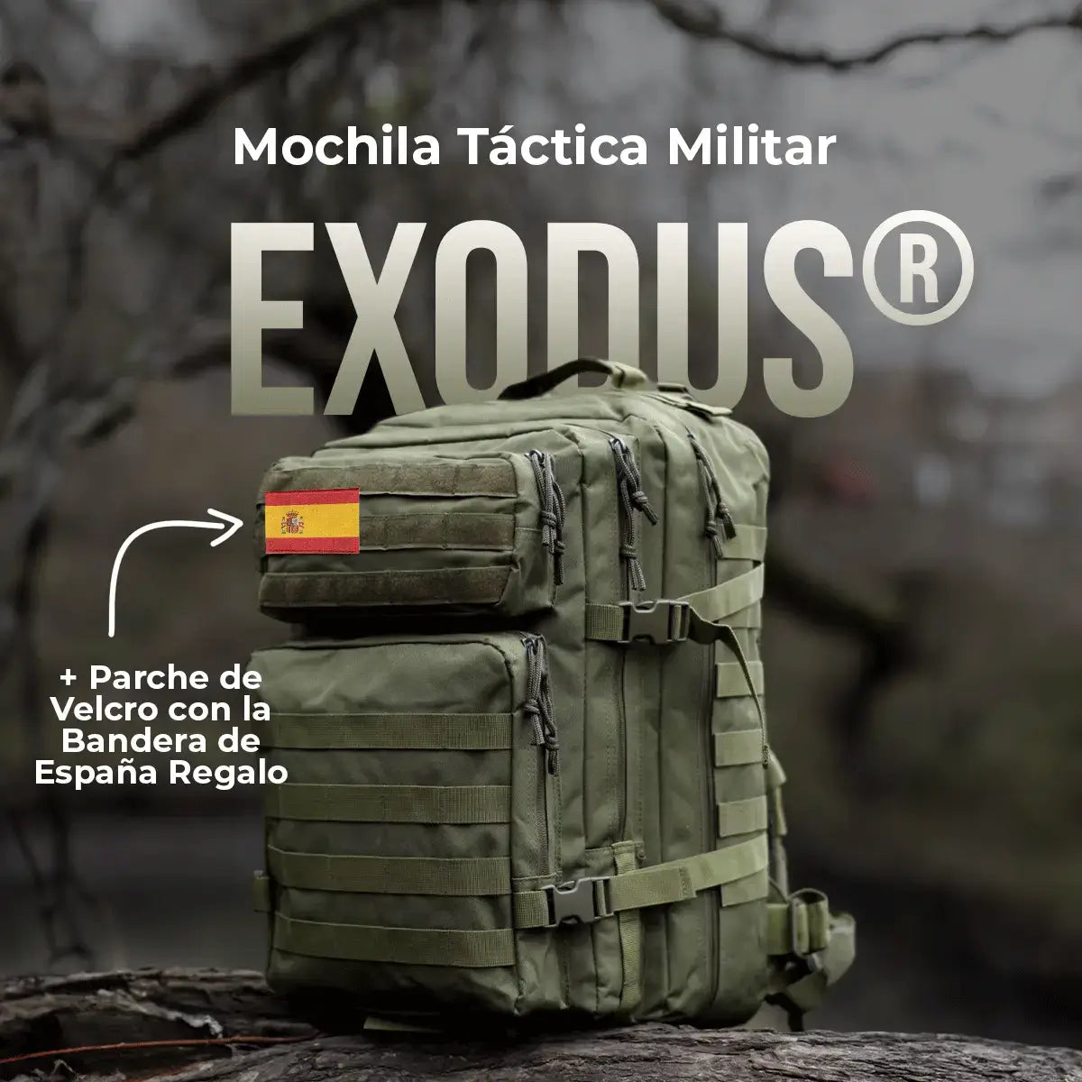 Mochila Táctica Militar Exodus® (+ Parche de Velcro con la Bandera de España Regalo)